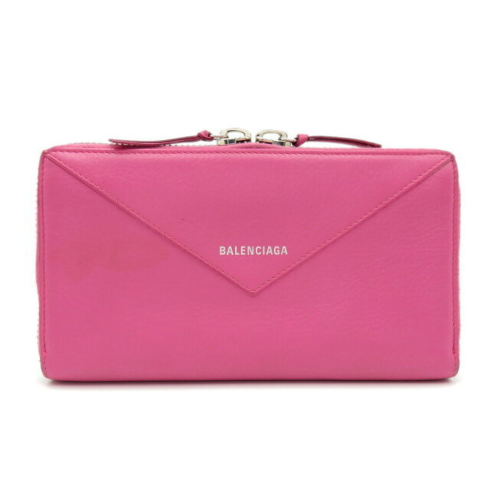 Balenciaga Paper Round Long Wallet Leather Pink